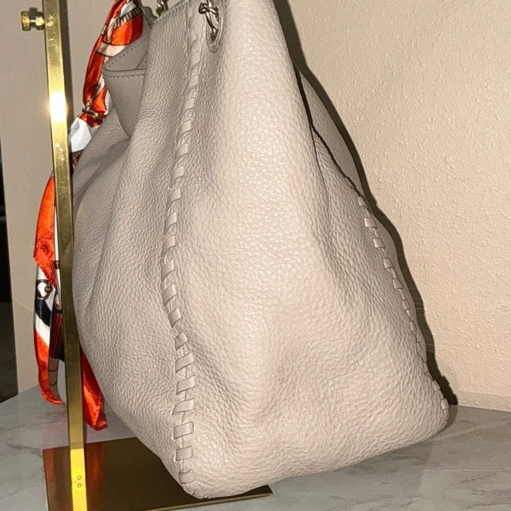 Tory Burch Marion Slouchy Pebble Leather Bag with Chain Straps & Bag Scarf